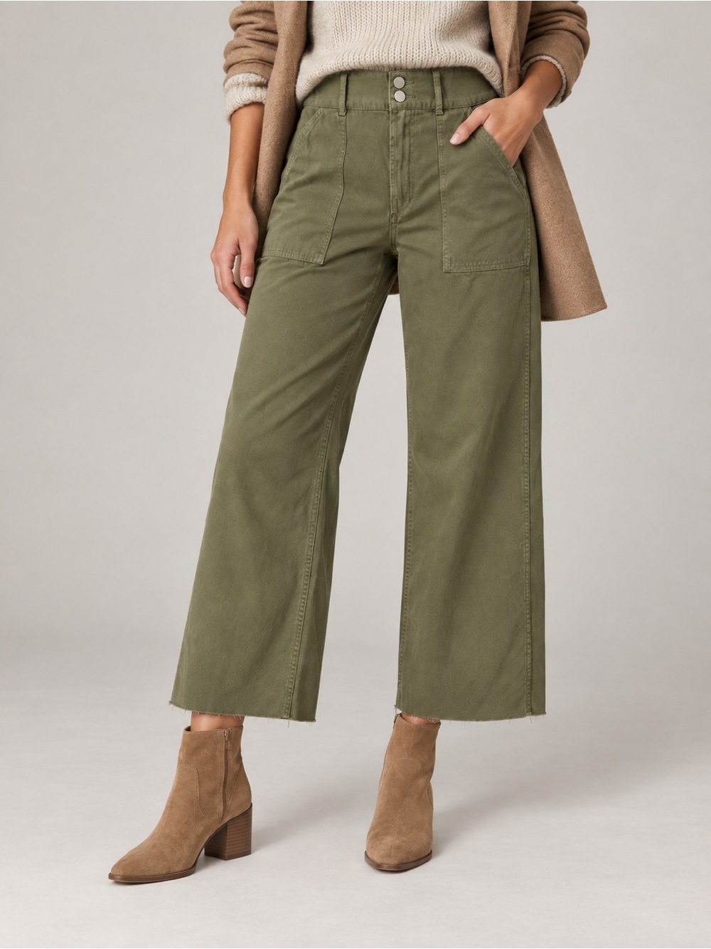 Joe’s Jeans The Blake High Rise Wide Leg Crop Pants Olive Size 31